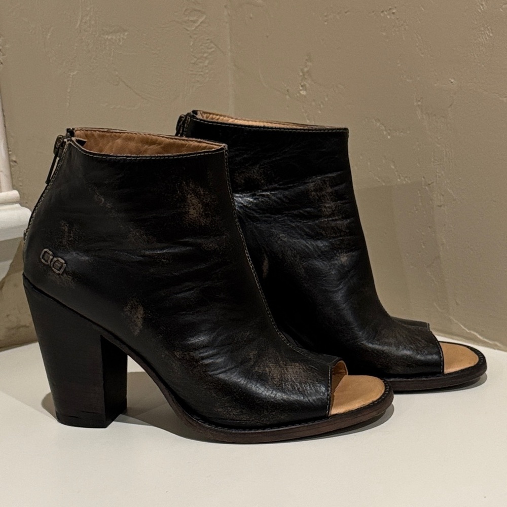 BED|STU Black Peep-Toe Ankle Booties